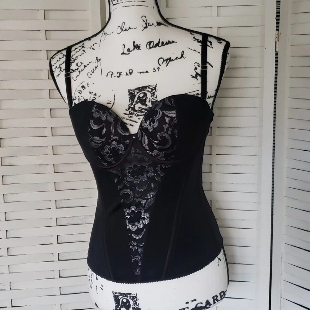 Vedette black padded bra strong adjustable lace corset 36D